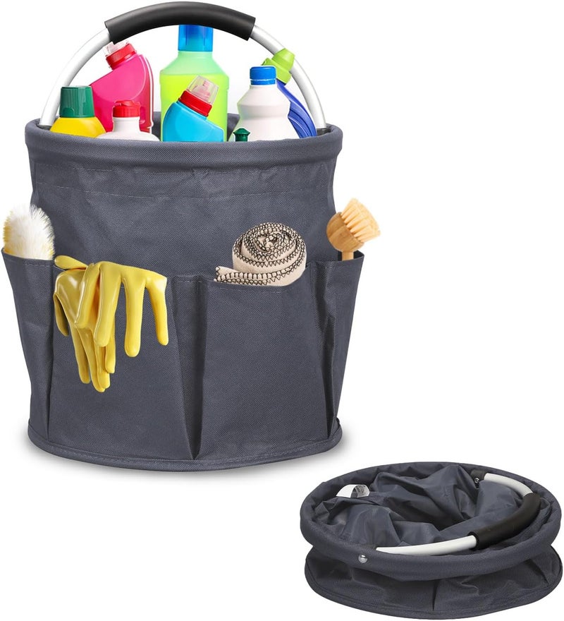 Ashmacdo Cleaning Caddy for Cleaning Supplies,17L Cleaning Supply Caddy with Handle Foldable Cleaning Supplies Organizer Bucket Cleaning Products Organizers for Home, Garden (Gray) - Image 1